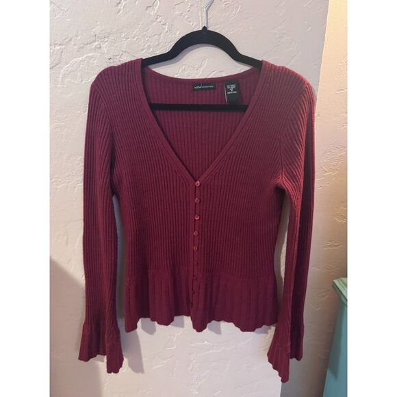 Moda International 2 Piece Ribbed Knit Wool Cardigan Sweater Skirt Set Small Y2K - Picture 3 of 9